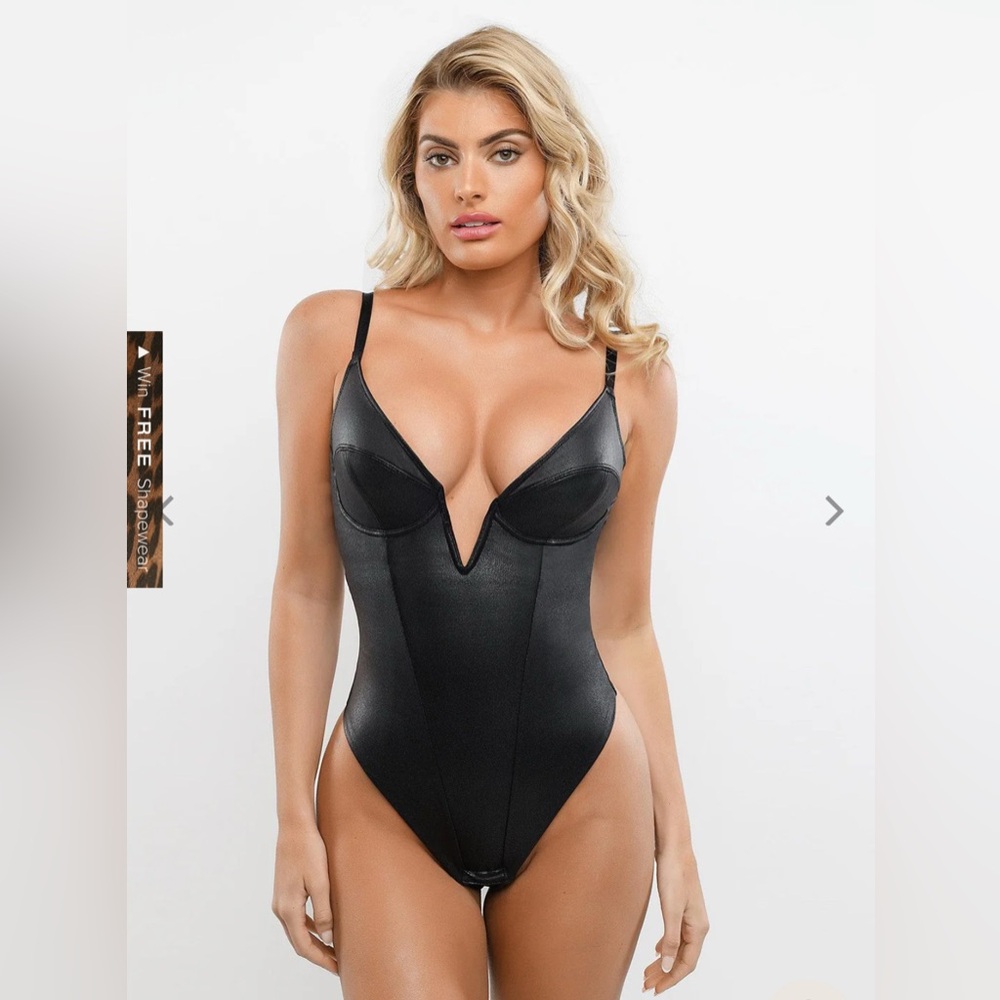 Popilush Faux Leather Black Women's Bodysuit - Size M - NWT